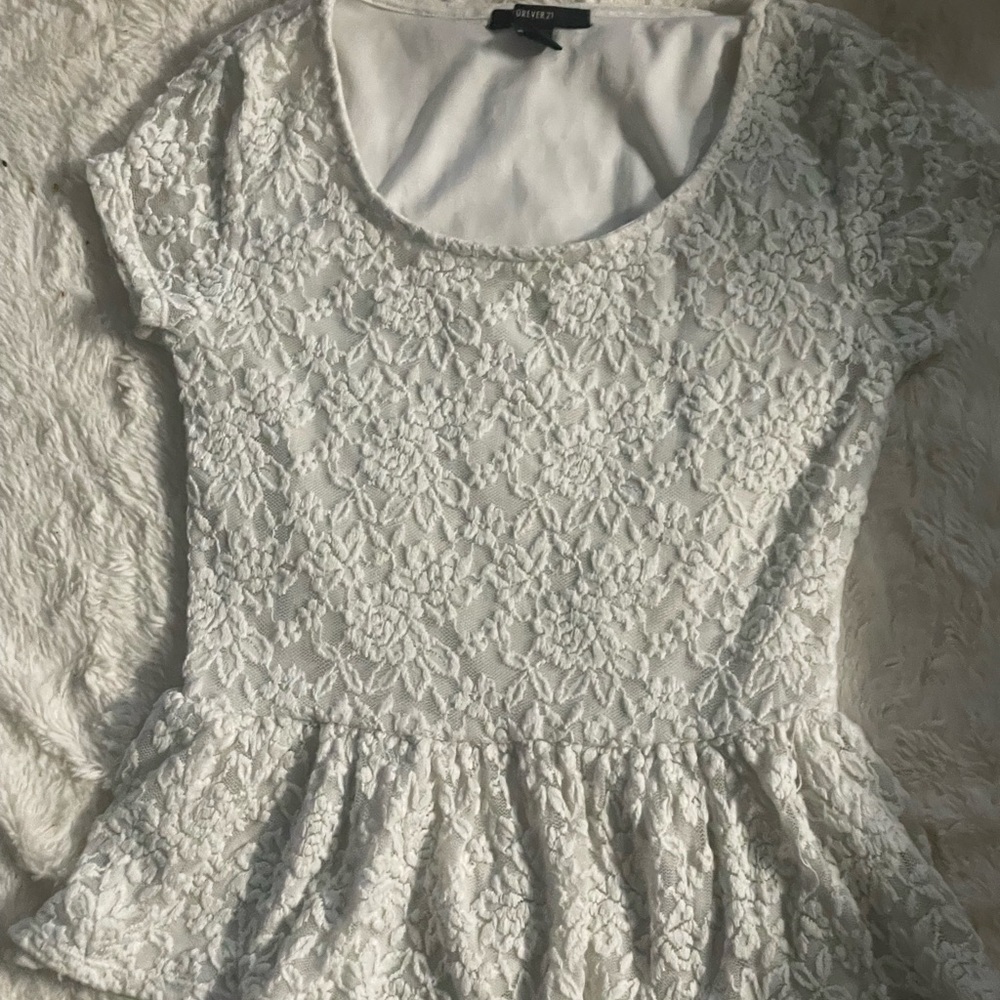 cream lace floral patterned top
